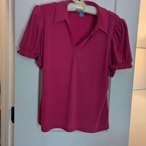 CeCe Vibrant Pink Collared Top